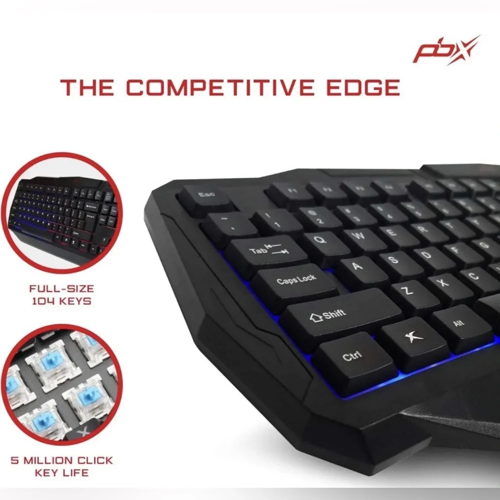 PBX Slayer 3-in-1 Gaming Kit Backlit Keyboard, LED Gaming Mouse, Spectrum pad